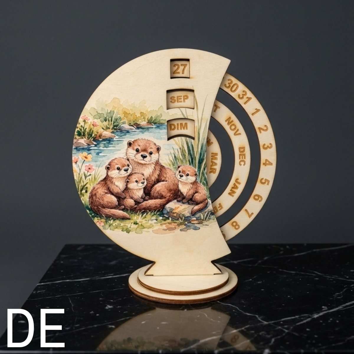 Calendrier perpétuel en bois – Loutres