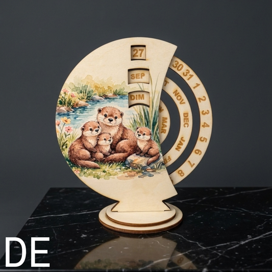 Calendrier perpétuel en bois – Loutres