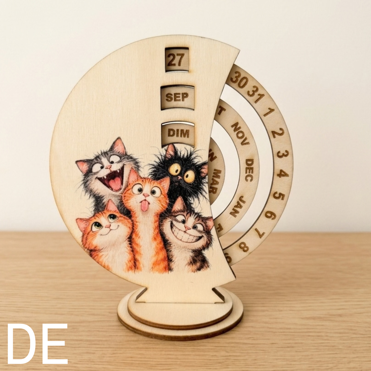 Calendrier perpétuel en bois – Chats fous