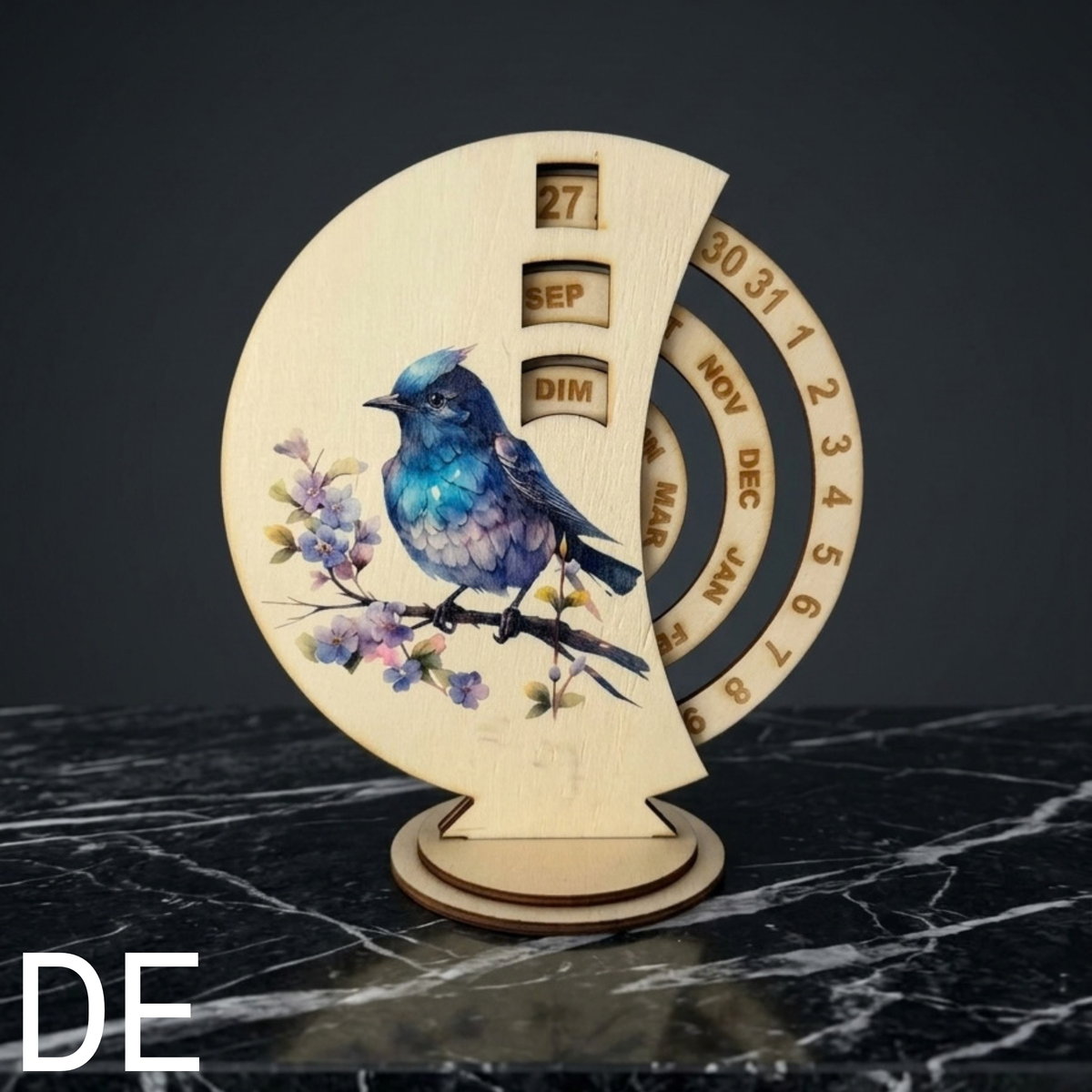 Calendrier perpétuel en bois – Oiseau