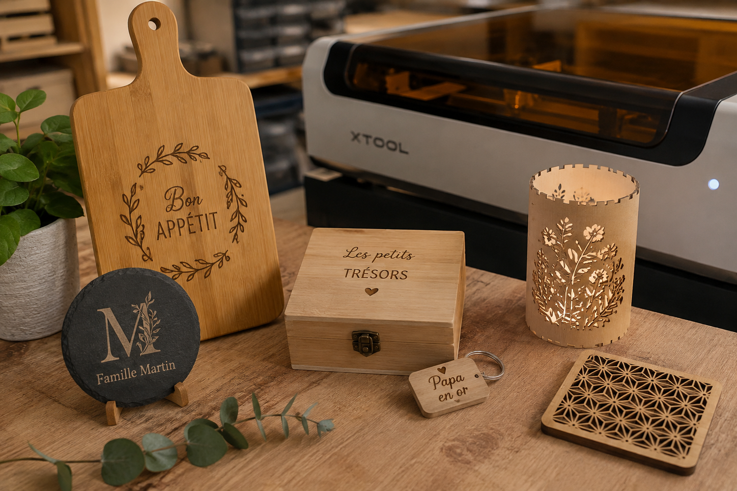 Créations artisanales Délicates Effluves à Massieux avec bougie, fondants parfumés, savon, calendrier perpétuel en bois et création gravée sur ardoise
