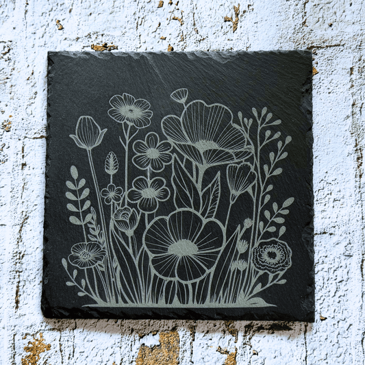 Dessous de plat 20 x 20 en ardoise - Bouquet fleuri