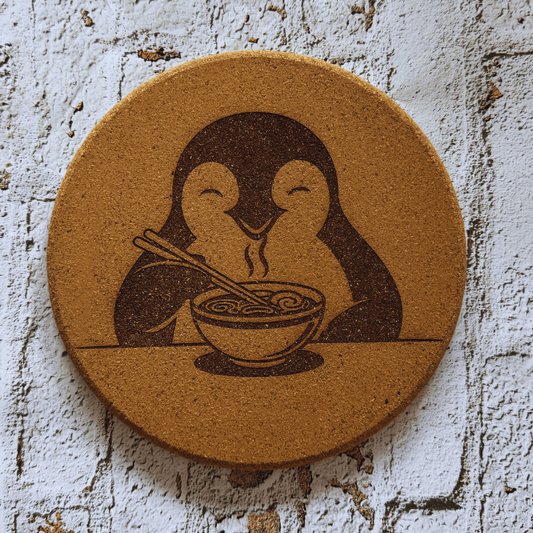 Dessous de plat Ø 19 cm en liège - Pingouin et nouilles
