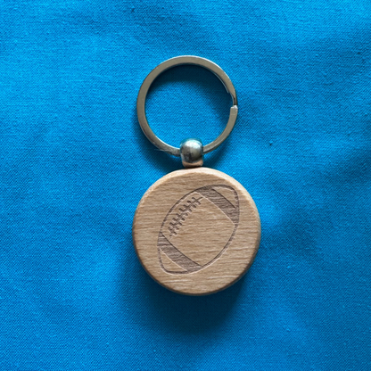 Porte clé en bois - Ballon de rugby